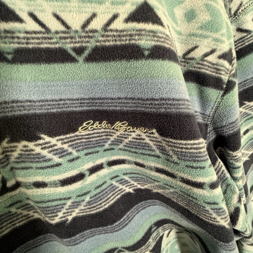 Eddie Bauer Men's Aztec Blue Fleece Pull Over 1/4 Zip Southwestern Gorpcore XL - Picture 6 of 8
